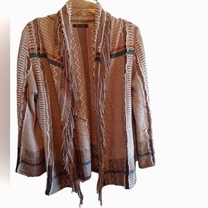 Nic +Zoe southwestern flair open fringed boho cardigan  Size PM